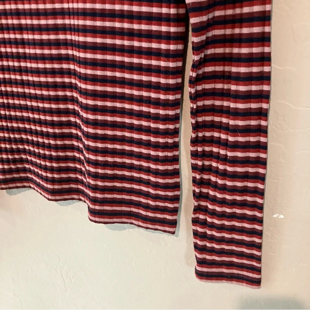 Madewell Red Multicolor Long Sleeve Striped Ribbed Stretch Turtleneck Top Sz S - Picture 8 of 12
